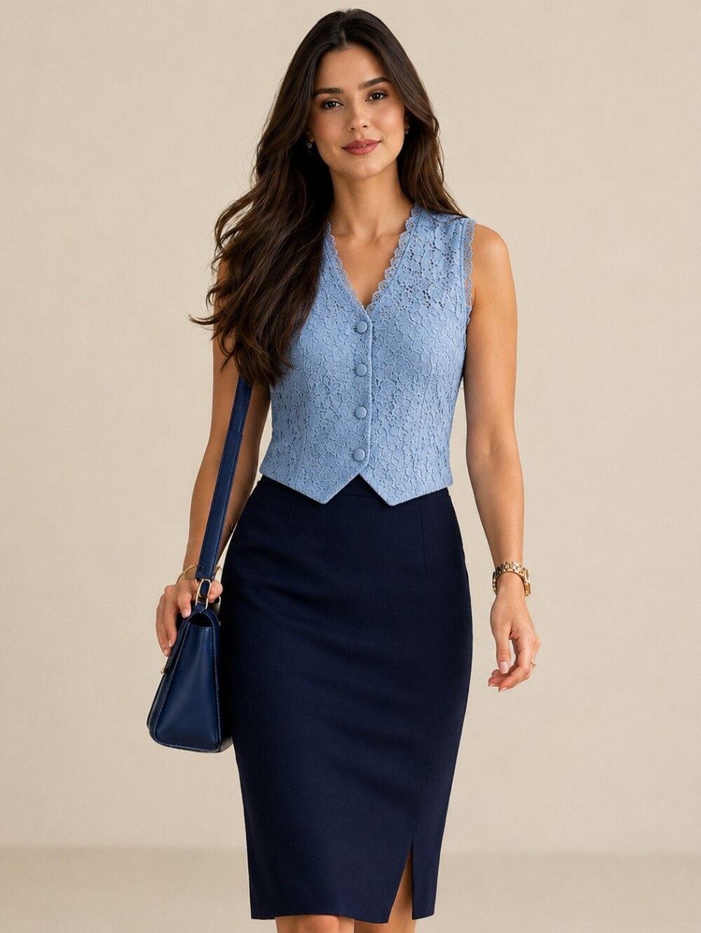 BANANA REPUBLIC🐞Navy High Rise Wool Blend Midi Side Slit Pencil Skirt Sz: 4